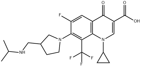 1-Cyclopropyl-6-fluoro-1,4-dihydro-7-(3-(((1-methylethyl)amino)methyl) -1-pyrrolidinyl)-4-oxo-8-(trifluoromethyl)-3-quinolinecarboxylic acid 구조식 이미지