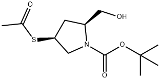 1-Pyrrolidinecarboxylic acid, 4-(acetylthio)-2-(hydroxymethyl)-, 1,1-dimethylethyl ester, (2S,4S)- Structure