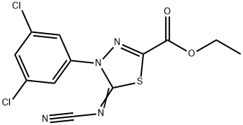 ETHYL 5-CYANAMIDE-4-(3,5-DICHLOROPHENYL)-4,5-DIHYDRO-1,3,4-THIADIAZOLE-2-CARBOXYLATE 구조식 이미지