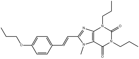 (E)-1,3-Dipropyl-7-methyl-8-(2-(4-propoxyphenyl)ethenyl)-3,7-dihydro-1 H-purine-2,6-dione 구조식 이미지