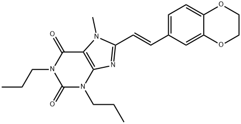 (E)-8-(2-(1,4-Benzodioxan-6-yl)vinyl)-7-methyl-1,3-dipropylxanthine 구조식 이미지