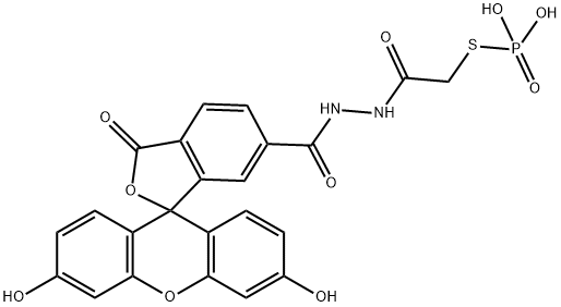 3',6'-dihydroxy-3-oxo-spiro(isobenzofuran-1(3H),9'-9H-xanthene)-6-carboxylic acid 2-((phosphonothio)acetyl)hydrazide Structure