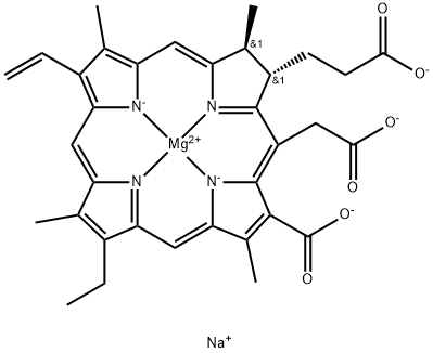 trisodium (2S-trans)-[18-carboxy-20-(carboxymethyl)-13-ethyl-2,3-dihydro-3,7,12,17-tetramethyl-8-vinyl-21H,23H-porphine-2-propionato(5-)-N21,N22,N23,N24]magnesate(3-) Structure
