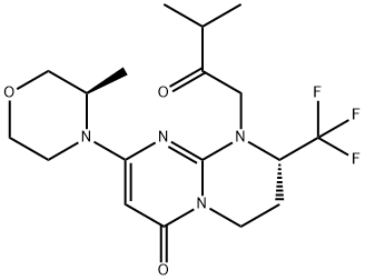 (S)-1-(3-methyl-2-oxobutyl)-8-((R)-3-methylmorpholino)-2-(trifluoromethyl)-3,4-dihydro-1H-pyrimido[1,2-a]pyrimidin-6(2H)-one 구조식 이미지