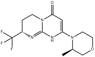 (S)-8-((R)-3-methylmorpholino)-2-(trifluoromethyl)-3,4-dihydro-1H-pyrimido[1,2-a]pyrimidin-6(2H)-one 구조식 이미지