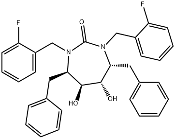 (4R,5S,6S,7R)-4,7-dibenzyl-1,3-bis[(2-fluorophenyl)methyl]-5,6-dihydro xy-1,3-diazepan-2-one 구조식 이미지