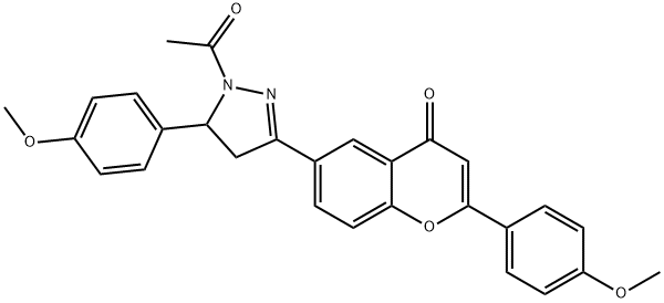 1H-Pyrazole, 4,5-dihydro-1-acetyl-5-(4-methoxyphenyl)-3-(2-(4-methoxyp henyl)-4-oxo-4H-1-benzopyran-6-yl)- 구조식 이미지