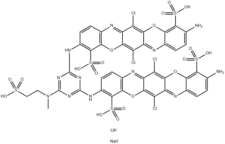 3,3′-[[6-Methyl(2-sulfoethyl)amino]-1,3,5-tri- azine-2,4-diyl]diimino]bis[10-amino-6,13- dichloro-4,11-triphenodioxazinedisulfonic acid, lithium sodium salt Structure