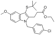 1H-Indole-2-propanoic acid, 1-[(4-chlorophenyl)methyl]-3-[(1,1-dimethylethyl)thio]-5-methoxy-ethyl ester 구조식 이미지