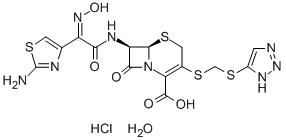 (6R,7R)-7-[[2-(2-amino-1,3-thiazol-4-yl)-2-hydroxyimino-acetyl]amino]- 8-oxo-3-(2H-triazol-4-ylsulfanylmethylsulfanyl)-5-thia-1-azabicyclo[4. 2.0]oct-2-ene-2-carboxylic acid hydrate hydrochloride Structure