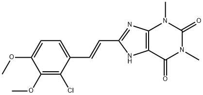 1H-Purine-2,6-dione, 3,7-dihydro-8-(2-(2-chloro-3,4-dimethoxyphenyl)et henyl)-1,3-dimethyl-, (E)- 구조식 이미지