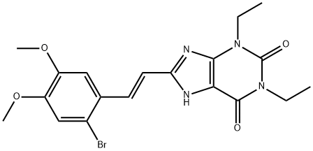 1H-Purine-2,6-dione, 3,7-dihydro-8-(2-(2-bromo-4,5-dimethoxyphenyl)eth enyl)-1,3-diethyl-, (E)- Structure