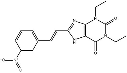 1H-Purine-2,6-dione, 3,7-dihydro-1,3-diethyl-8-(2-(3-nitrophenyl)ethen yl)-, (E)- 구조식 이미지