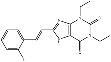 1H-Purine-2,6-dione, 3,7-dihydro-1,3-diethyl-8-(2-(2-fluorophenyl)ethe nyl)-, (E)- 구조식 이미지