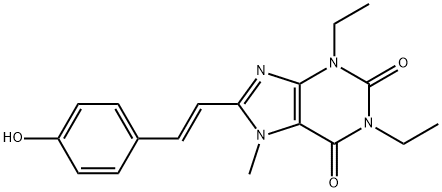 1H-Purine-2,6-dione, 3,7-dihydro-1,3-diethyl-8-(2-(4-hydroxyphenyl)eth enyl)-7-methyl-, (E)- 구조식 이미지