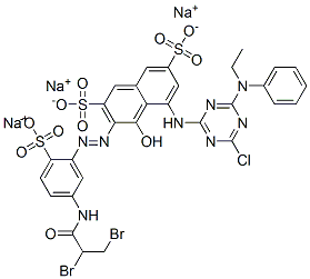 2,7-Naphthalenedisulfonic acid, 5-4-chloro-6-(ethylphenylamino)-1,3,5-triazin-2-ylamino-3-5-(2,3-dibromo-1-oxopropyl)amino-2-sulfophenylazo-4-hydroxy-, sodium salt Structure