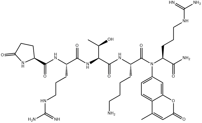 L-PYROGLUTAMYL-L-ARGINYL-L-THREONYL-L-LYSYL-L-아르기닌4-METHYLCOUMARYL-7-AMIDE 구조식 이미지