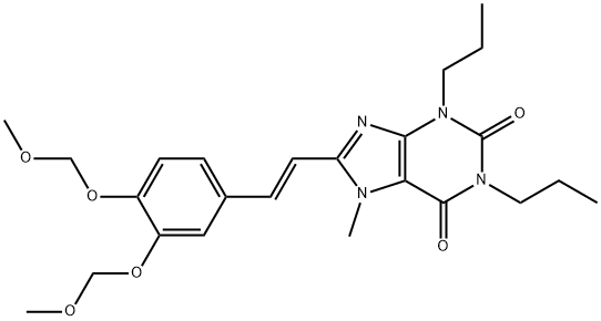 1H-Purine-2,6-dione, 3,7-dihydro-8-(2-(3,4-bis(methoxymethoxy)phenyl)e thenyl)-1,3-dipropyl-7-methyl-, (E)- 구조식 이미지