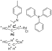 클로로[2-[1-[(4-메틸페닐)이미노]에틸]페로세닐-C,N](트리페닐포스핀)-팔라듐 구조식 이미지