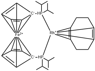 1,1'-BIS(DI-I-PROPYLPHOSPHINO)FERROCENE(1,5-CYCLOOCTADIENE)RHODIUM(I)테트라플루오로보레이트 구조식 이미지