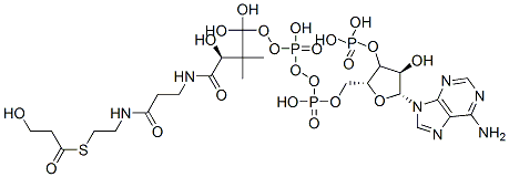 [(2R,3S,4R,5R)-5-(6-aminopurin-9-yl)-4-hydroxy-2-[[hydroxy-[hydroxy-[3-hydroxy-3-[2-[2-(3-hydroxypropanoylsulfanyl)ethylcarbamoyl]ethylcarbamoyl]-2,2-dimethyl-propoxy]phosphoryl]oxy-phosphoryl]oxymethyl]oxolan-3-yl]oxyphosphonic acid Structure