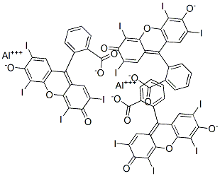 dialuminium tris[2-(2,4,5,7-tetraiodo-6-oxido-3-oxoxanthen-9-yl)benzoate]  Structure