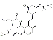 2-Methyl-pentanoic Acid [1S-[1α(R*),3β,7β,8β(2S*,4S*),8aβ]]-3-[[(1,1-DiMethylethyl)diMethylsilyl]oxy]-8-[2-[4-[[(1,1-diMethylethyl)diMethylsilyl]oxy]tetrahydro-6-oxo-2H-pyran-2-yl]ethyl]-1,2,3,7,8,8a-hexahydro-7-Methyl-1-naphthalenyl Ester Structure