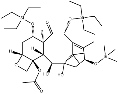 (2aR,4S,4aS,6R,9S,11S,12S,12aR,12bS)-12b-(Acetyloxy)-1,2a,3,4,4a,6,9,10,11,12,12a,12b-dodecahydro-11,12-dihydroxy-4a,8,13,13-tetramethyl-4,6-bis[(triethylsilyl)oxy]-9-[(trimethylsilyl)oxy]-7,11-methano-5H-cyclodeca[3,4]benz[1,2-b]oxet-5-one 구조식 이미지