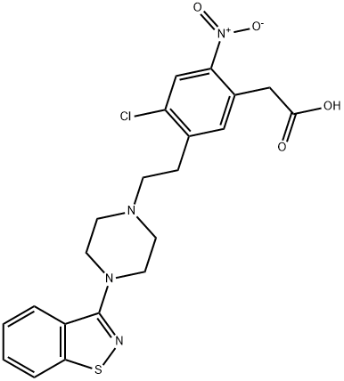 5-[2-[4-(1,2-Benzisothiazol-3-yl)-1-piperazinyl]ethyl]-4-chloro-2-nitro-benzeneacetic Acid 구조식 이미지