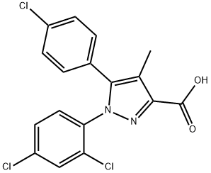 5-(4-Chlorophenyl)-1-(2,4-dichlorophenyl)-4-methylpyrazole-3-carboxylic acid  구조식 이미지