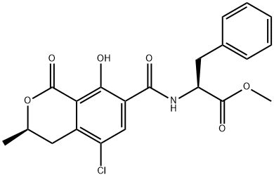 N-[(5-Chloro-3,4-dihydro-8-hydroxy-3-methyl-1-oxo-1H-2-benzopyran-7-yl)carbonyl]-L-phenylalanine methyl ester 구조식 이미지