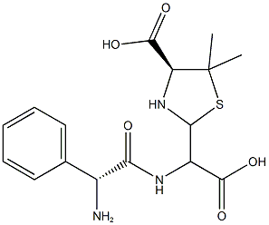 (4S)-2-(((R)-2-Amino-2-phenylacetamido)(carboxy)-methyl)-5,5-dimethylthiazolidine-4-carboxylic 구조식 이미지