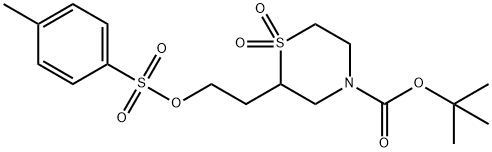 tert-Butyl 2-(2-(tosyloxy)ethyl)thiomorpholine-4-carboxylate 1,1-dioxide 구조식 이미지