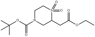 tert-Butyl 2-(2-ethoxy-2-oxoethyl)thiomorpholine-4-carboxylate 1,1-dioxide 구조식 이미지