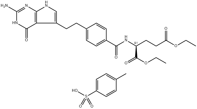 N-[4-[2-(2-Amino-4,7-dihydro-4-oxo-3H-pyrrolo[2,3-d]pyrimidin-5-yl)ethyl]benzoyl]-L-glutamic acid 1,5-diethyl ester 4-methylbenzenesulfonate 구조식 이미지