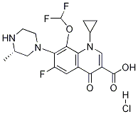 3-Quinolinecarboxylic acid, 1-cyclopropyl-8-(difluoroMethoxy)-6-fluoro-1,4-dihydro-7-(3-Methyl-1-piperazinyl)-4-oxo-, Monohydrochloride, (S)- 구조식 이미지