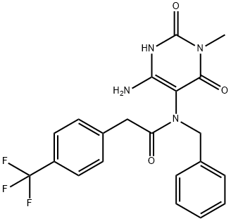 Benzeneacetamide,  N-(4-amino-1,2,3,6-tetrahydro-1-methyl-2,6-dioxo-5-pyrimidinyl)-N-(phenylmethyl)-4-(trifluoromethyl)- 구조식 이미지