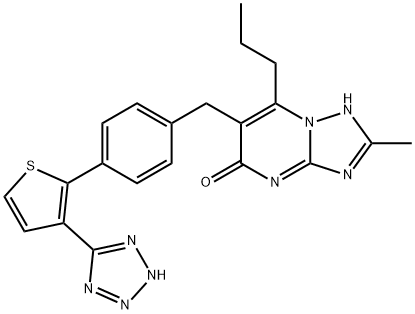 8-methyl-2-propyl-3-[[4-[3-(2H-tetrazol-5-yl)thiophen-2-yl]phenyl]meth yl]-1,5,7,9-tetrazabicyclo[4.3.0]nona-2,5,7-trien-4-one 구조식 이미지