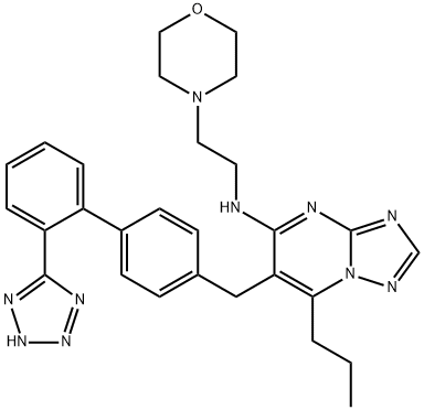 N-(2-morpholin-4-ylethyl)-2-propyl-3-[[4-[2-(2H-tetrazol-5-yl)phenyl]p henyl]methyl]-1,5,7,9-tetrazabicyclo[4.3.0]nona-2,4,6,8-tetraen-4-amin e Structure