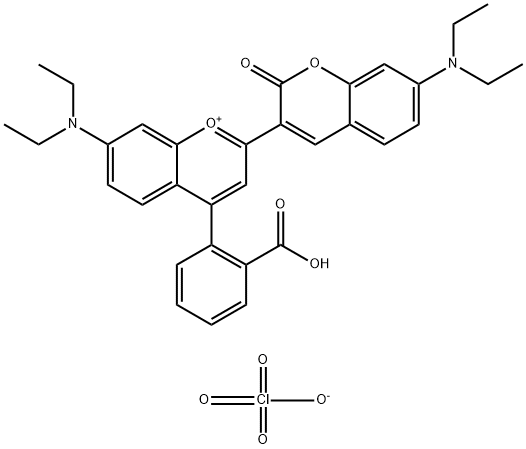 4-(2-Carboxy-phenyl)-7-diethylamino-2-(7-diethylamino-chroman-2-one-3-yl)-chromyliumperchlorate Structure