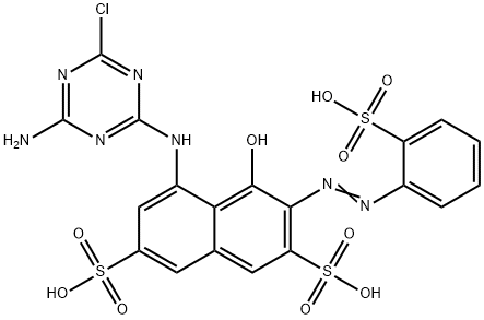 5-[(4-amino-6-chloro-1,3,5-triazin-2-yl)amino]-4-hydroxy-3-[(2-sulphophenyl)azo]naphthalene-2,7-disulphonic acid  구조식 이미지