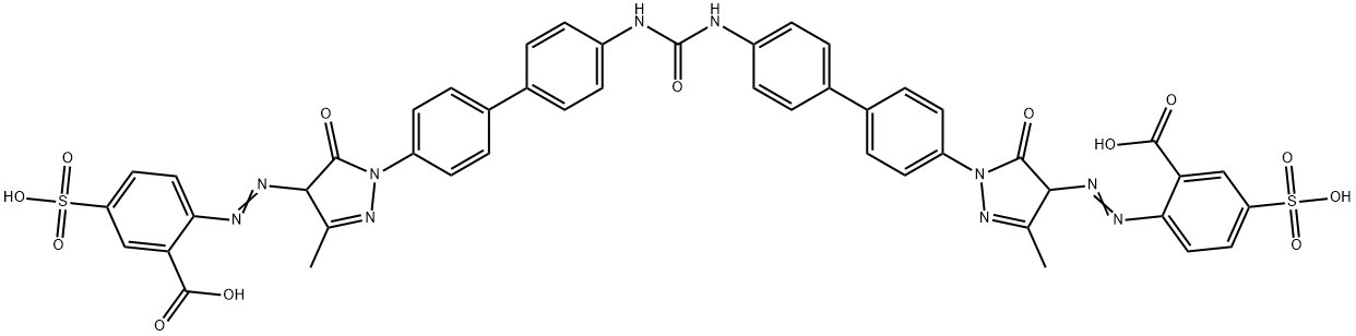 2,2'-[Carbonylbis[imino-1,1'-biphenyl-4,4'-diyl(4,5-dihydro-3-methyl-5-oxo-1H-pyrazole-1,4-diyl)azo]]bis[5-sulfobenzoic acid]tetrasodium salt Structure