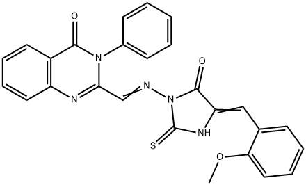 4(3H)-Quinazolinone, 2-(((4-((2-methoxyphenyl)methylene)-5-oxo-2-thiox o-1-imidazolidinyl)imino)methyl)-3-phenyl- 구조식 이미지