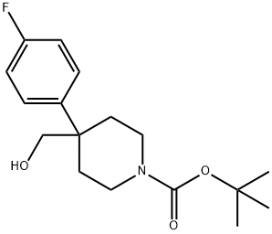 1-Piperidinecarboxylic acid, 4-(4-fluorophenyl)-4-(hydroxymethyl)-, 1,1-dimethylethyl ester Structure