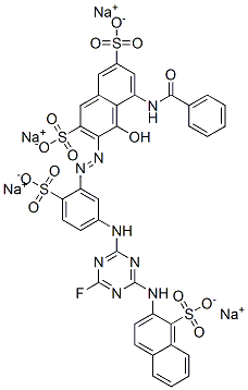 2,7-Naphthalenedisulfonic acid, 5-(benzoylamino)-3-5-4-fluoro-6-(1-sulfo-2-naphthalenyl)amino-1,3,5-triazin-2-ylamino-2-sulfophenylazo-4-hydroxy-, tetrasodium salt Structure