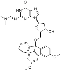 5'-O-(다이메톡시트리틸)-N2-(다이메틸아미노메틸리덴)-3'-데옥시구아노신 구조식 이미지