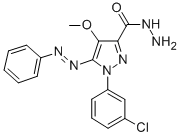 1H-Pyrazole-3-carboxylic acid, 1-(3-chlorophenyl)-4-methoxy-5-(phenyla zo)-, hydrazide Structure