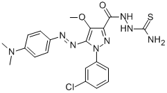 1H-Pyrazole-3-carboxylic acid, 1-(3-chlorophenyl)-5-((4-(dimethylamino )phenyl)azo)-4-methoxy-,2-(aminothioxomethyl)hydrazide Structure