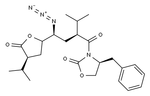 (4S)-3-[(2S,4S)-4-Azido-2-(1-Methylethyl)-1-oxo-4-[(2S,4S)-tetrahydro-4-(1-Methylethyl)-5-oxo-2-furanyl]butyl]-4-(phenylMethyl)-2-Oxazolidinone 구조식 이미지