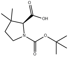 (S)-N-Boc-3,3-dimethylpyrrolidine-2-carboxylic acid 구조식 이미지